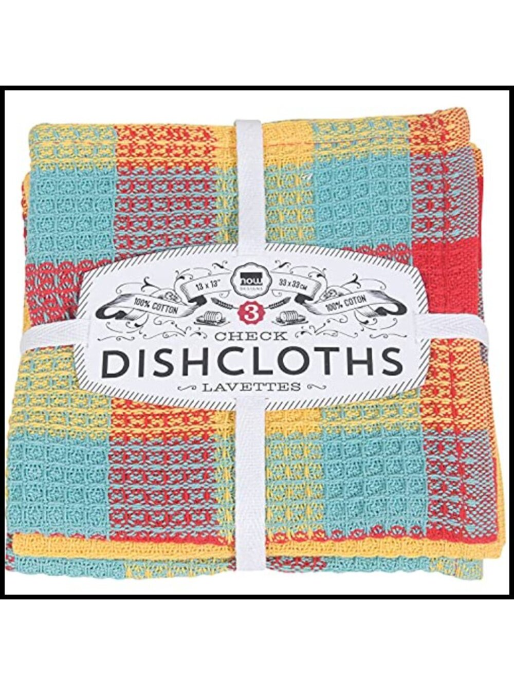 Waffle Weave Dishcloth Set of 3 Plaid Kitchen Towels 13x13 Absorbent